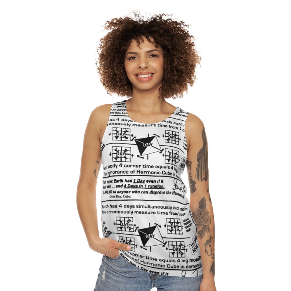 Unisex tank top featuring the 'Time Cube' optical illusion and philosophy meme - women