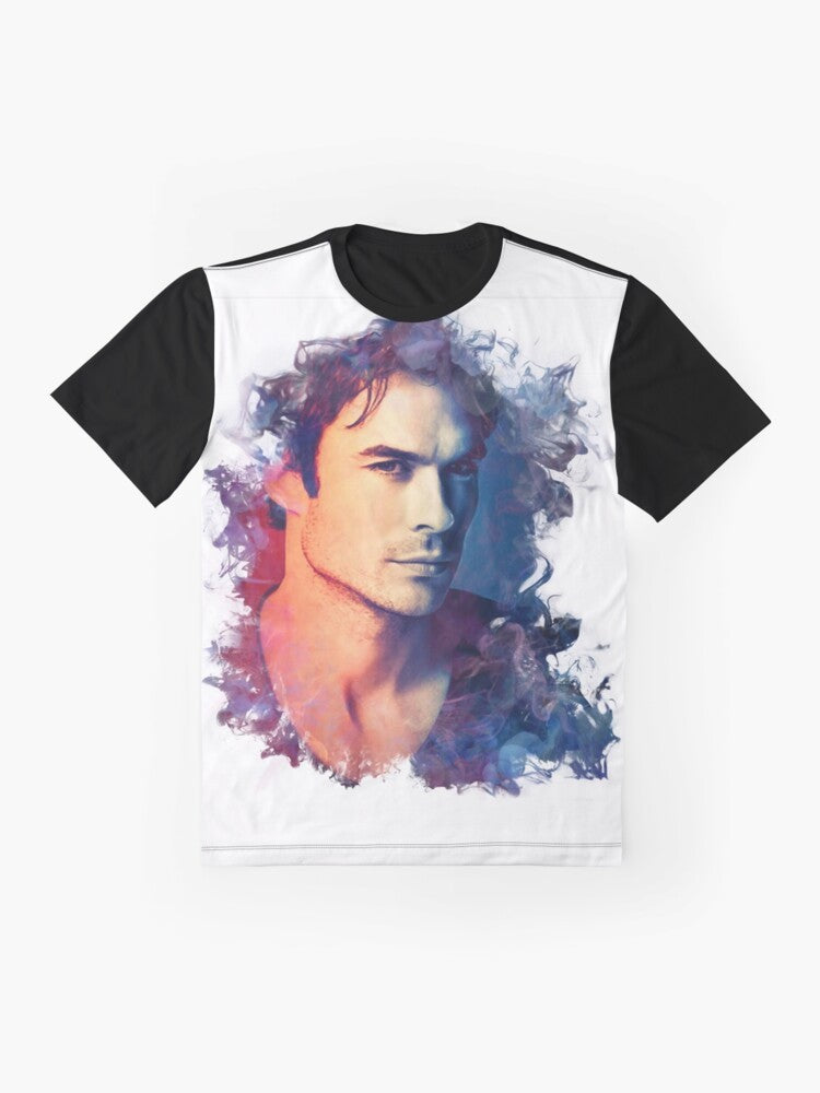 Ian Somerhalder as Damon Salvatore from The Vampire Diaries TV show graphic t-shirt - Flat lay