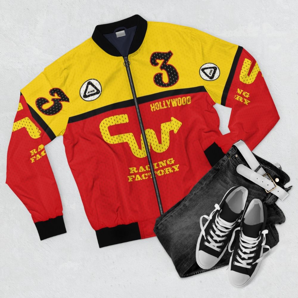 Retro CW Racing Mike Miranda No.3 Bomber Jacket - Flat lay