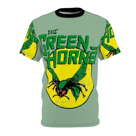 Retro-styled t-shirt featuring the Green Hornet, a 1960s television superhero character.