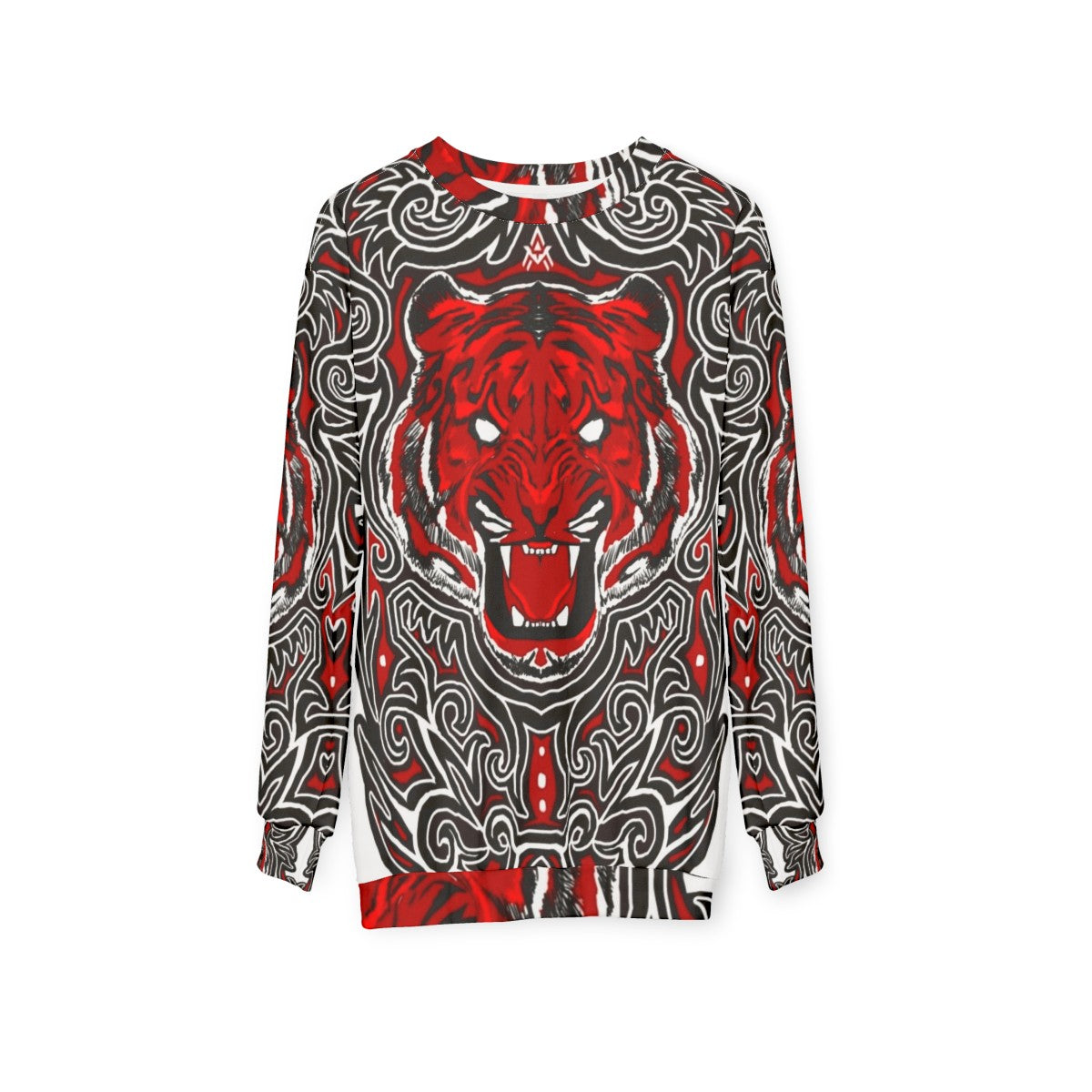 Batak Inspired Red Tiger Angry Monster Sweatshirt - hanging