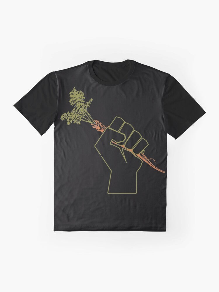 Veggie permaculture fist of solidarity symbol graphic t-shirt design - Flat lay