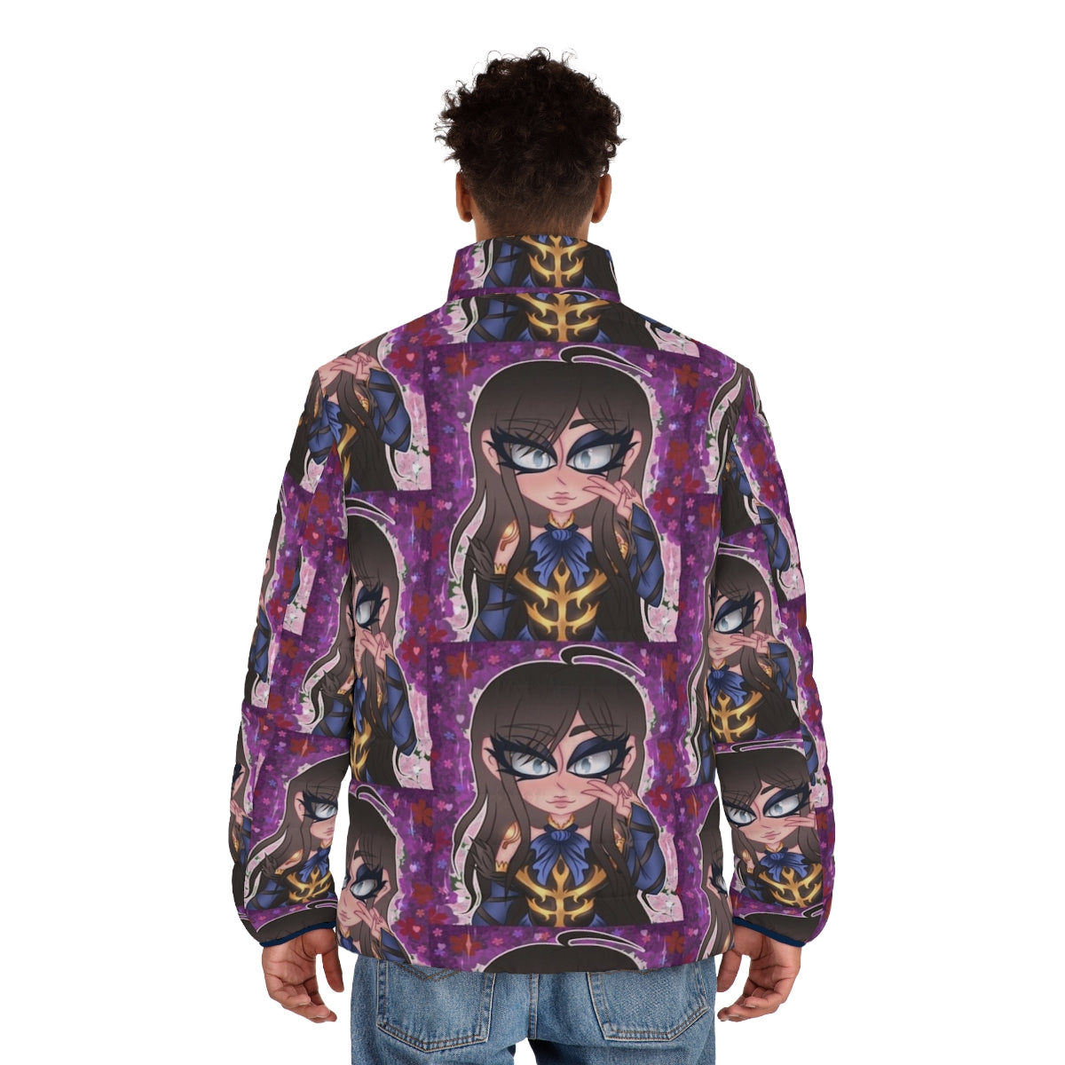 Castlevania Shanoa inspired puffer jacket in dark purple color - men back