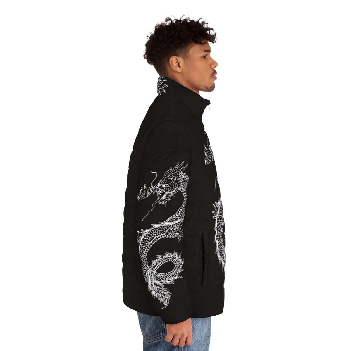 A stylish puffer jacket featuring a cool dragon silhouette design from the legendary animals collection. - men side right