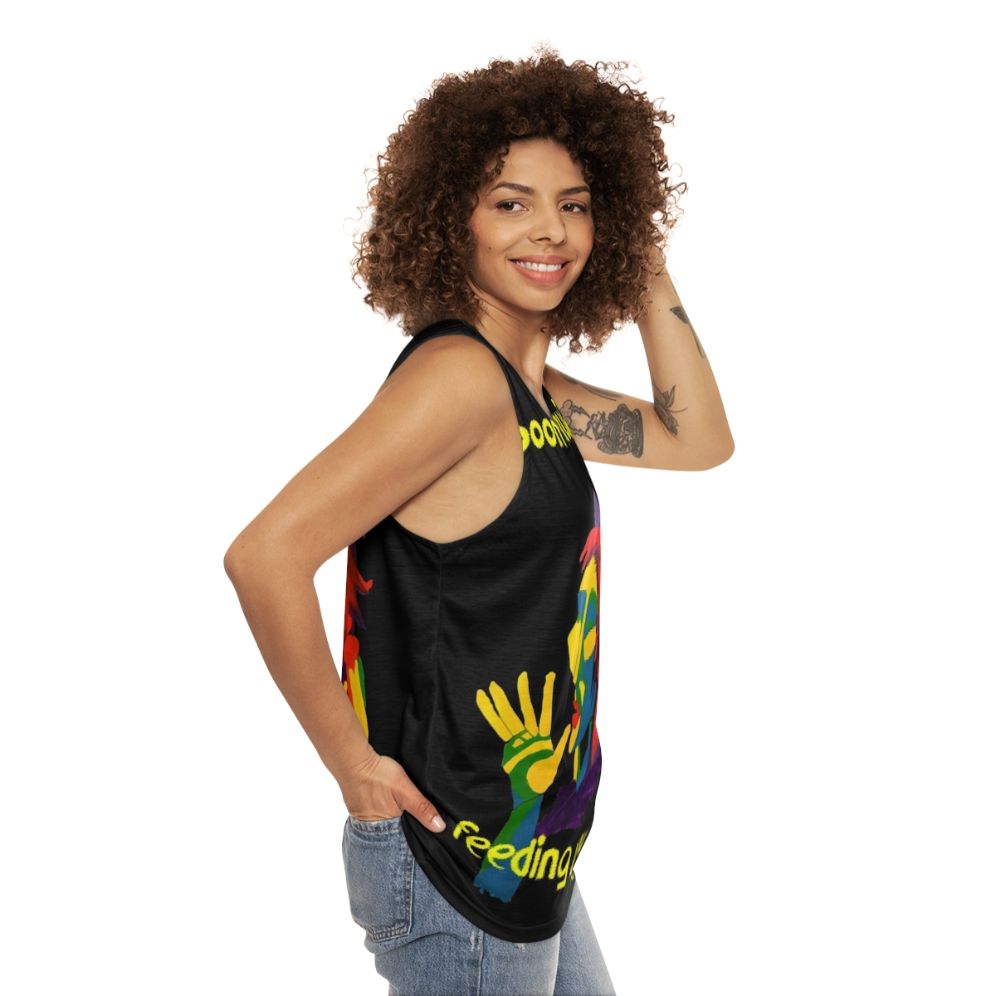 Unisex tank top featuring a "Spoon of Music" design for music lovers - women side