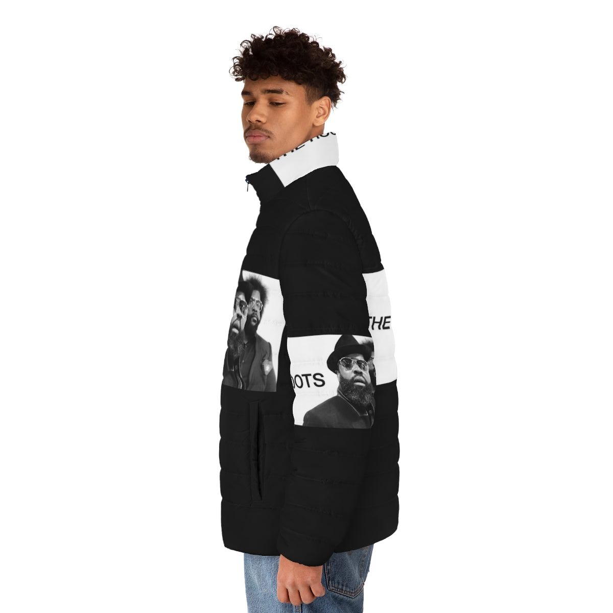 A puffer jacket inspired by the legendary hip hop group A Tribe Called Quest - men side left