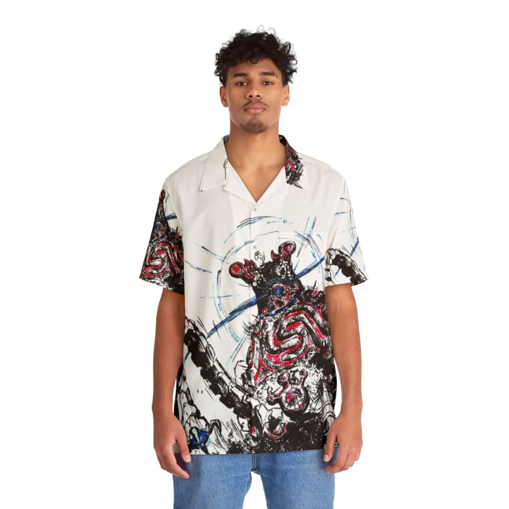 Guardian Hawaiian Shirt 2 - Zelda Breath of the Wild Inspired Black and White Shirt - People Front