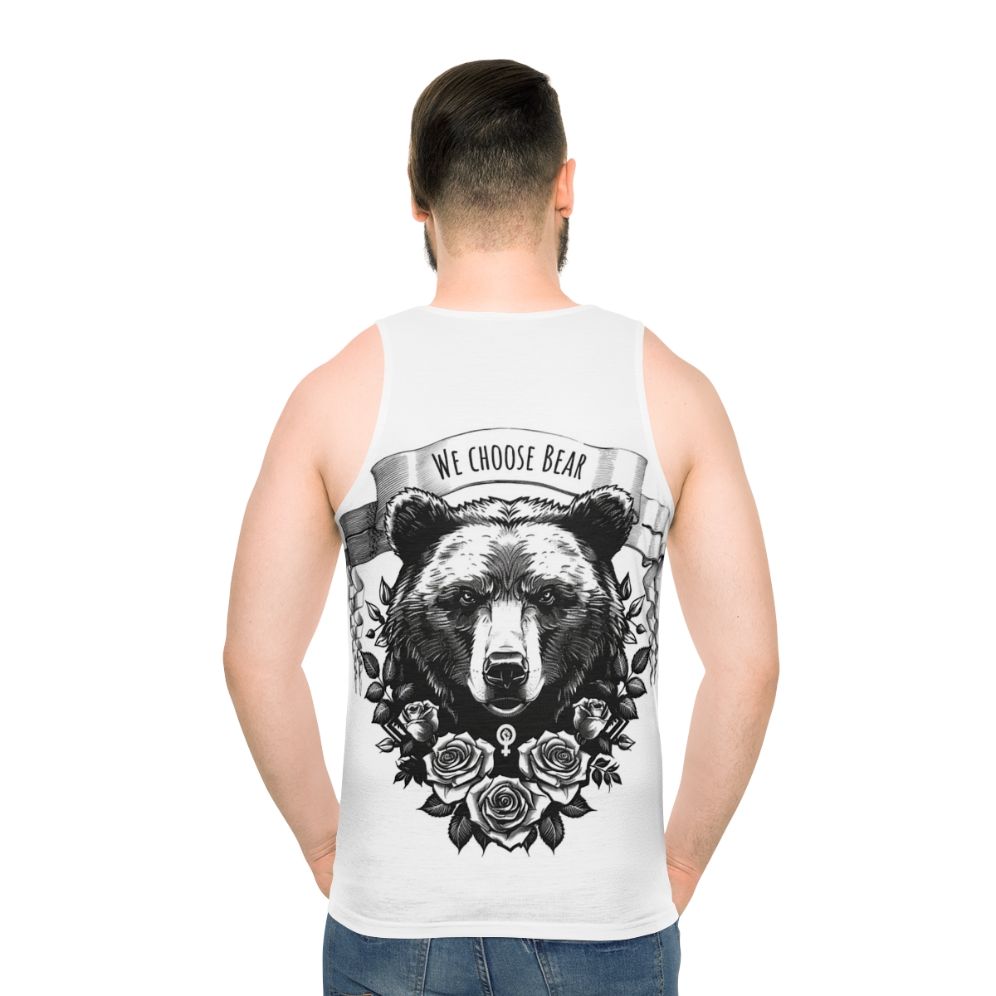 Unisex bear themed tank top for feminists - men back