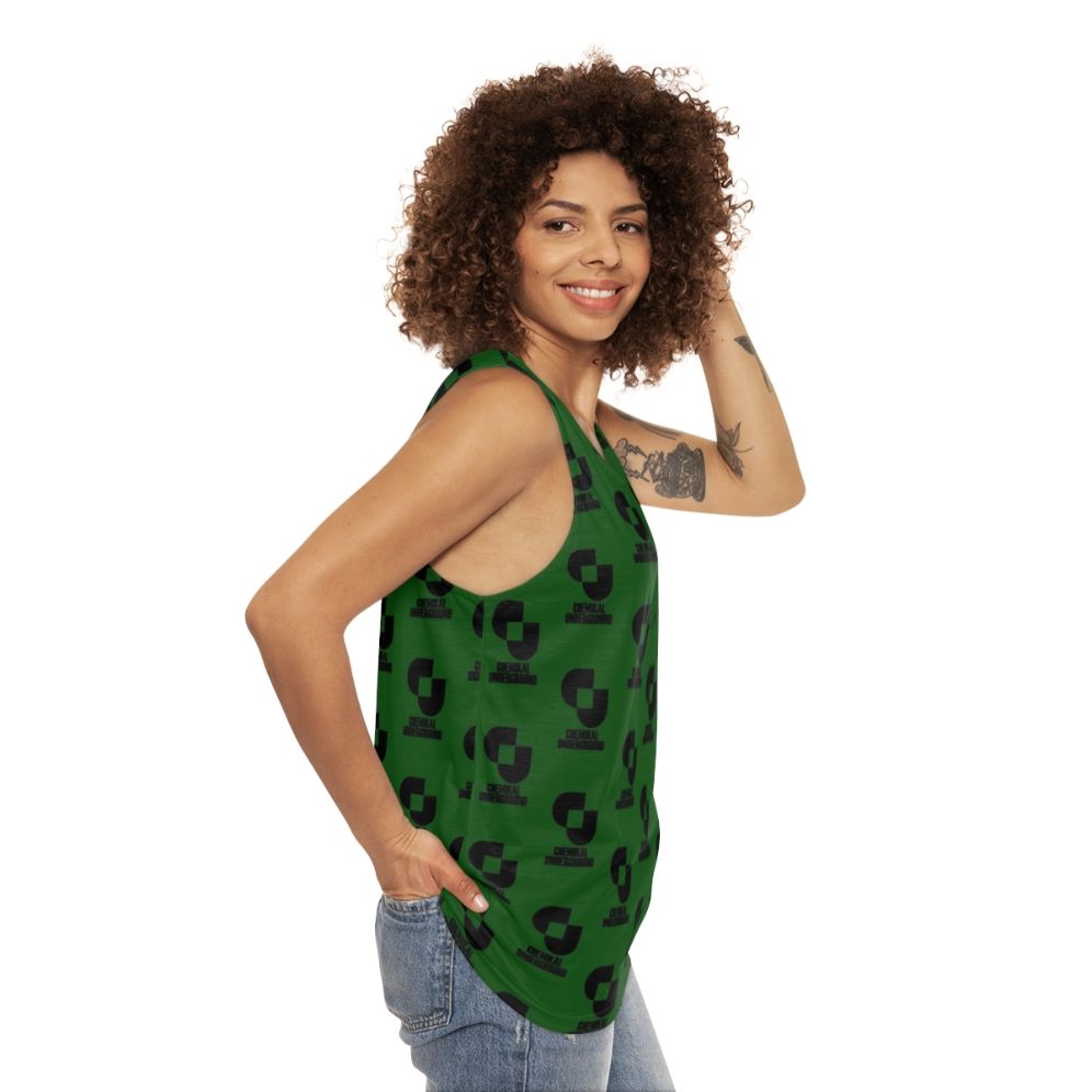 Unisex tank top featuring a record label design from Glasgow, Scotland - women side