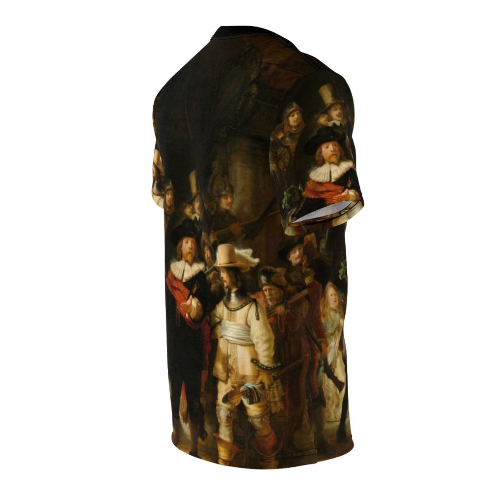 Rembrandt's famous painting "The Night Watch" featured on a high-quality all-over print t-shirt. - men right