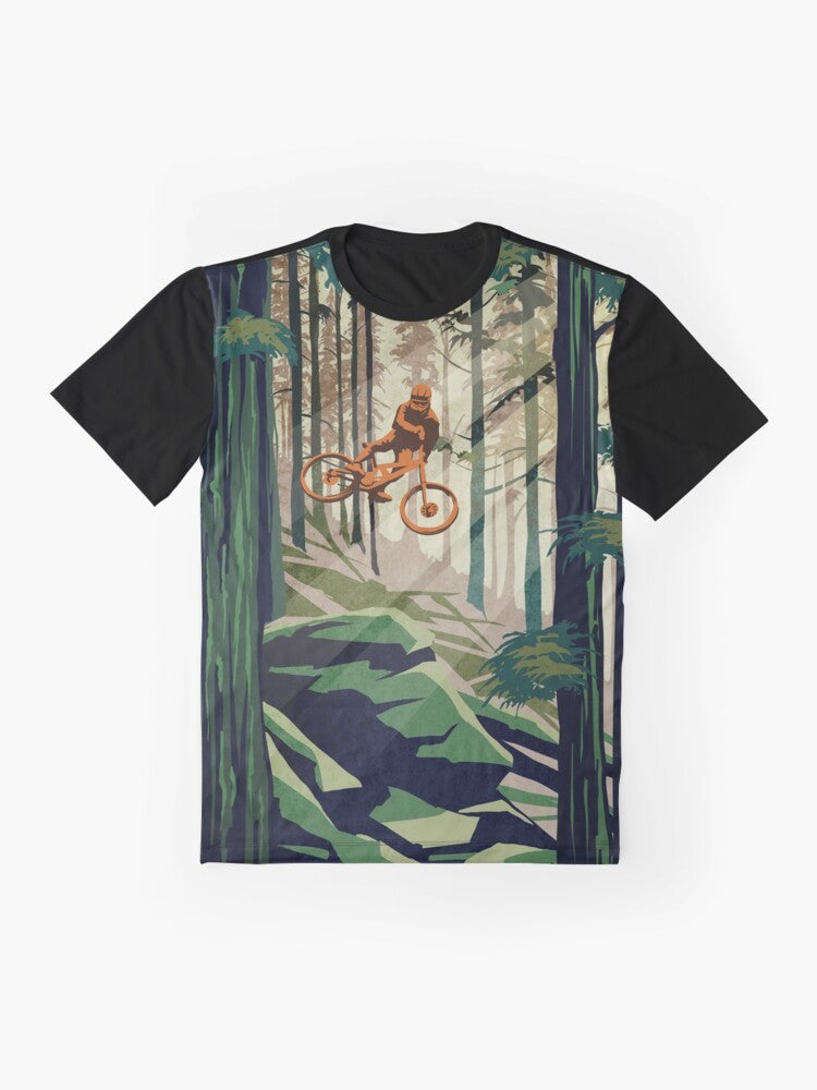 Graphic t-shirt with the text "MY THERAPY: Mountain Bike!" and retro mountain biking artwork - Flat lay