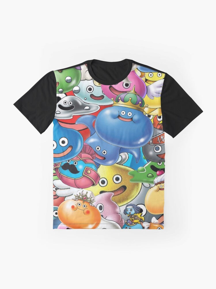 Dragon Quest Slimes Graphic T-Shirt with Cute Cartoon Slime Characters - Flat lay