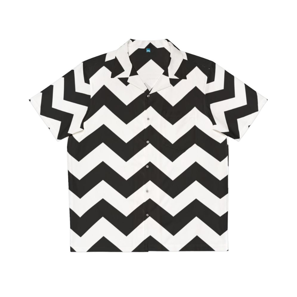 Black and White Zig Zag Hawaiian Shirt with Geometric Pattern