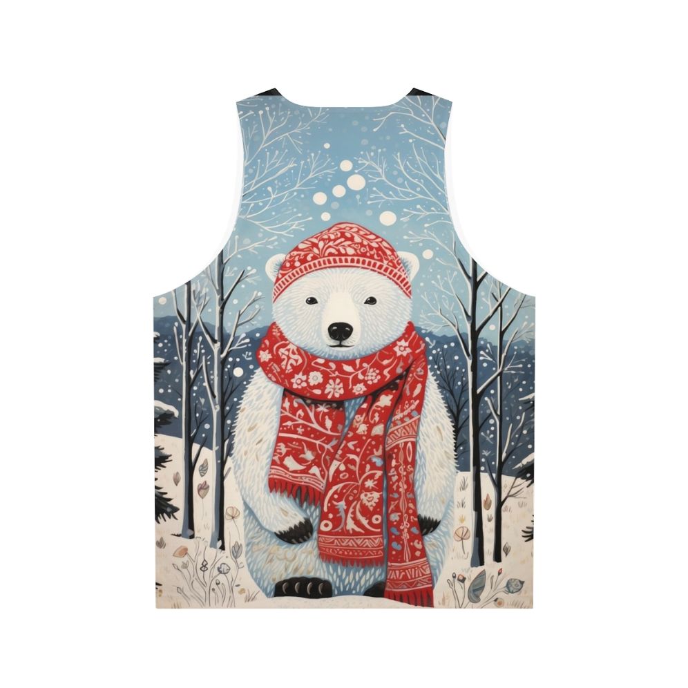 Vintage Christmas White Bear Winter Artwork Unisex Tank Top - Back