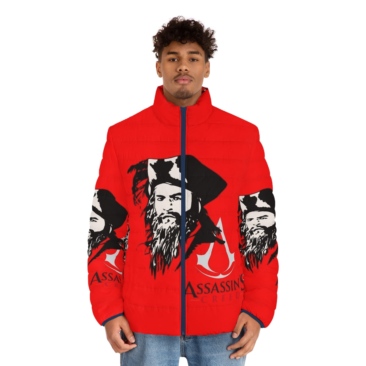 Assassin's Creed Blackbeard Puffer Jacket featuring iconic pirate design - men front