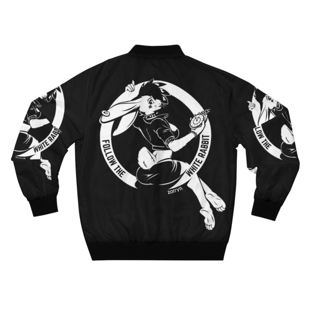 Rabbit bomber jacket with "Follow the White Rabbit" design - Back