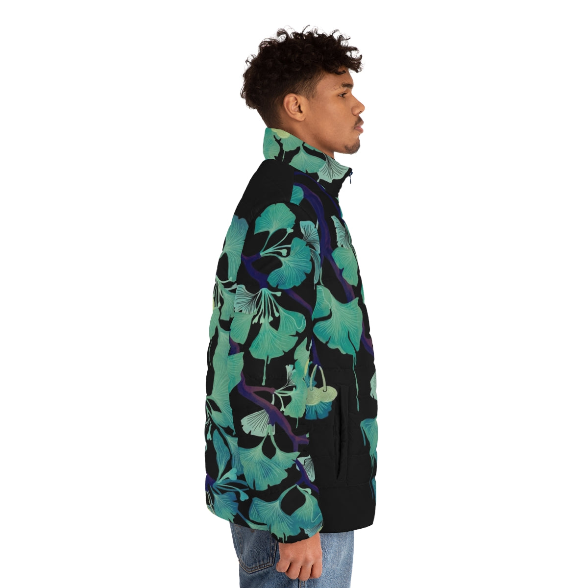 Ginkgo watercolor puffer jacket in black - men side right