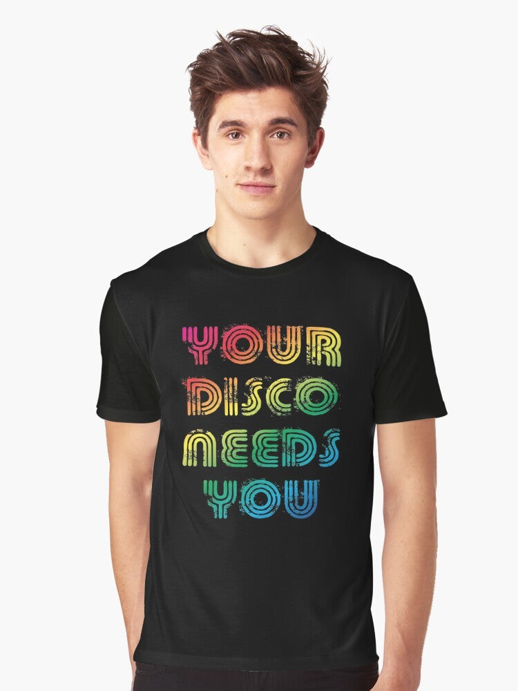 "Your Disco Needs You" Pride Graphic T-Shirt featuring a rainbow flag and Kylie Minogue-inspired design - Men