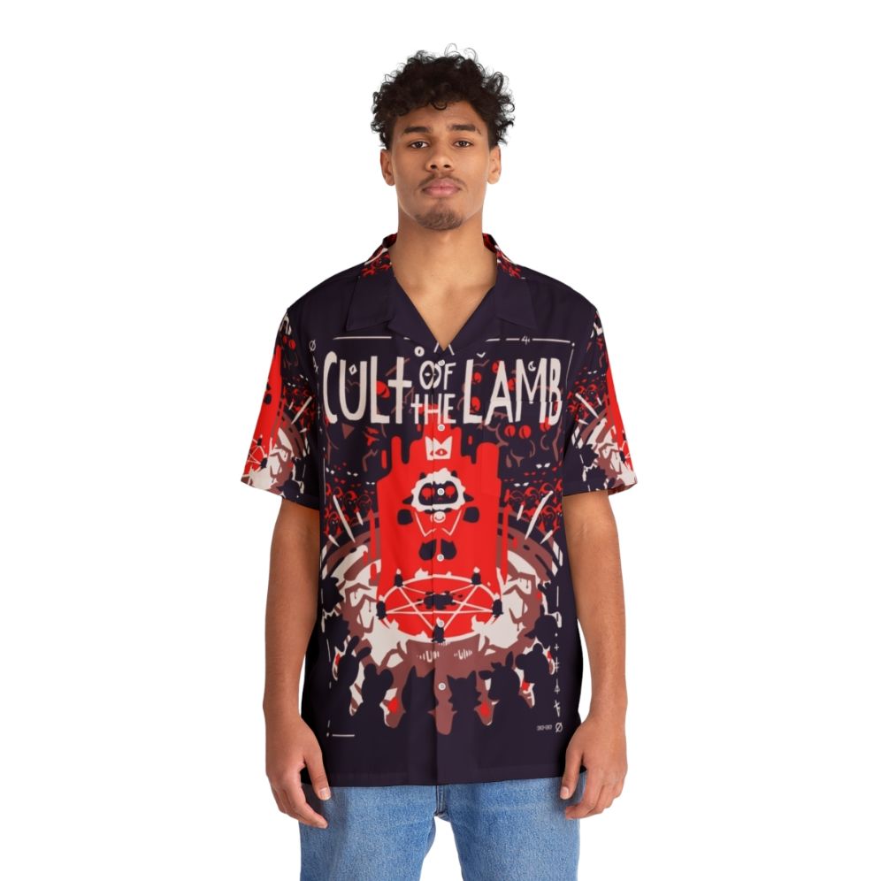 Cult of the Lamb Hawaiian Shirt with sheep design - People Front