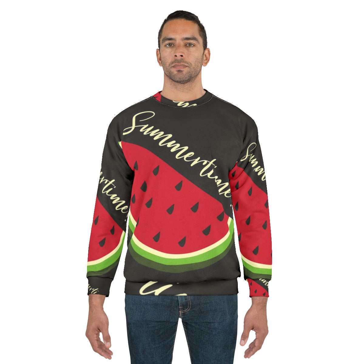 Black sweatshirt with a watermelon design - men