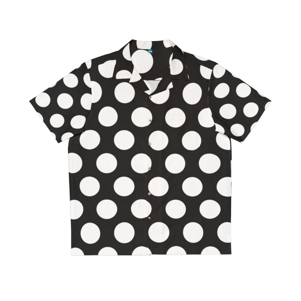 Large white polka dots on black Hawaiian shirt