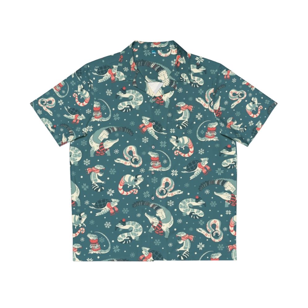 Tropical reptile print winter Hawaiian shirt