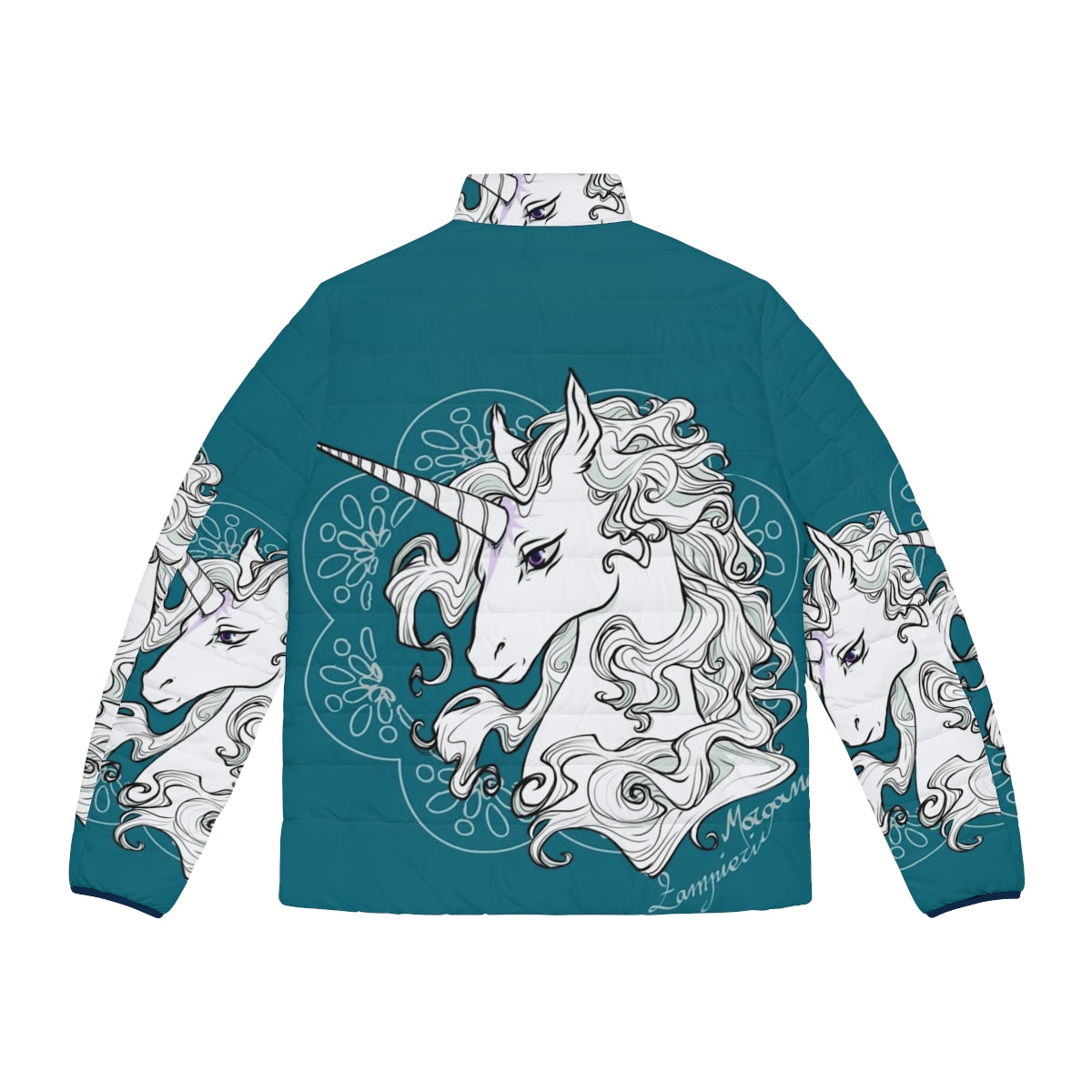 The Last Unicorn Lady Amalthea Puffer Jacket featuring the iconic fantasy movie character - Back