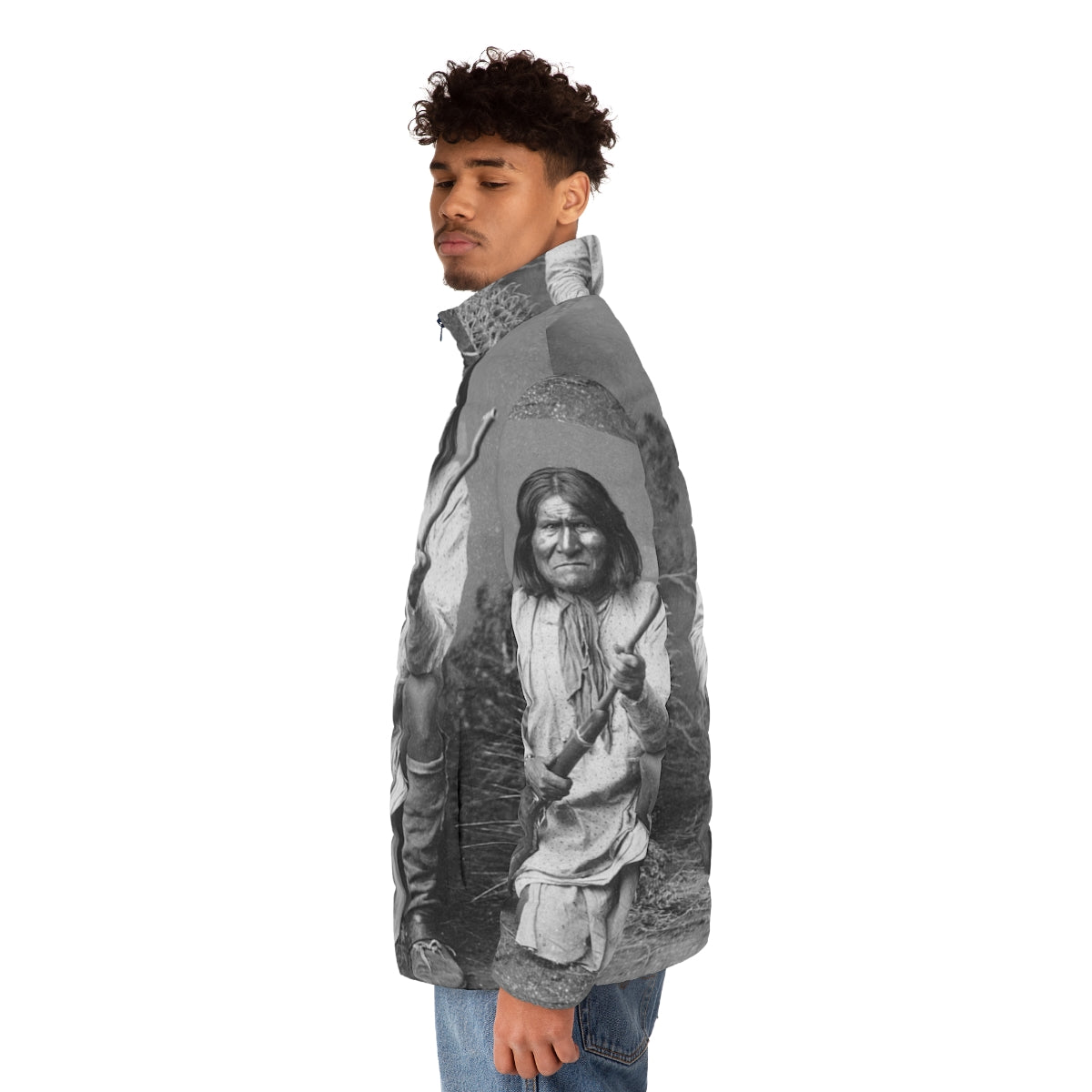 Geronimo Puffer Jacket - Stylish and Warm Native American-Inspired Puffer Jacket - men side left