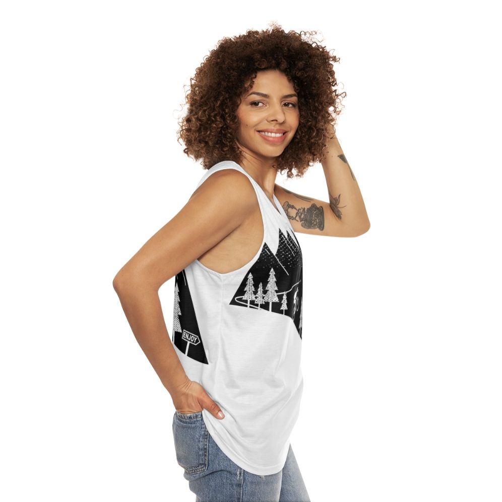 Mountain bike cyclist wearing a cycling tank top - women side