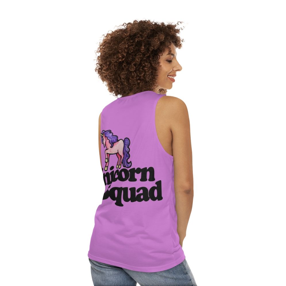 Unicorn squad unisex pink unicorn tank top - women back