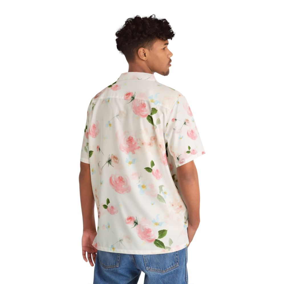 Blush Watercolor Florals Botanical Garden Hawaiian Shirt - People Back