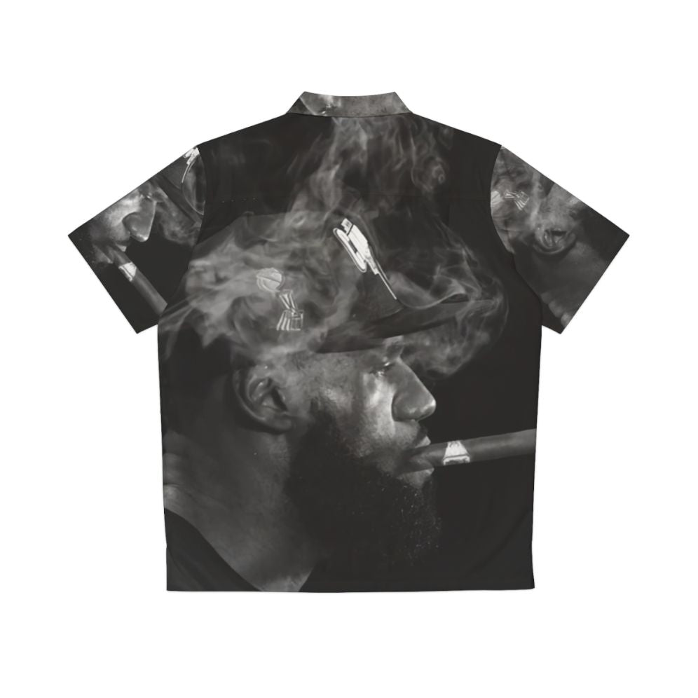 Black and White Hawaiian Shirt with Celebrity Smoking Cigar - Back