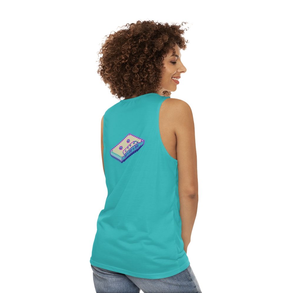 Retro vaporwave cassette unisex tank top with pixel art design - women back