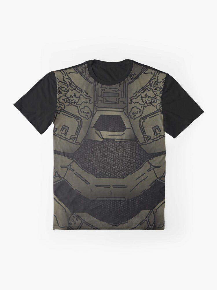 Graphic t-shirt featuring the iconic Master Chief character from the Halo video game series - Flat lay