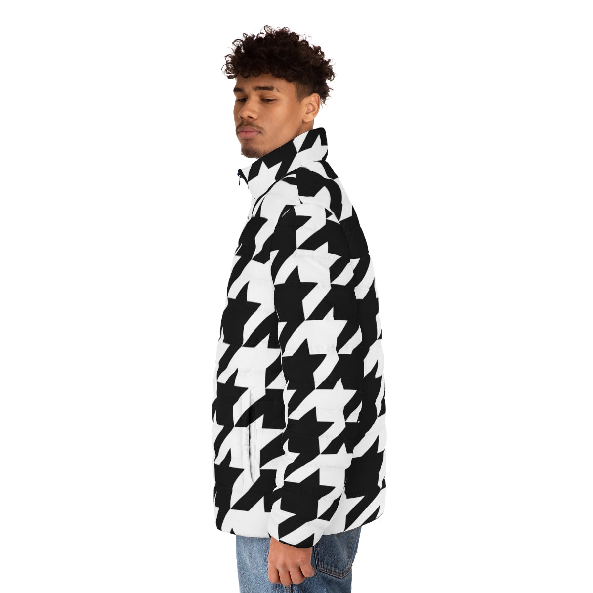 Houndstooth puffer jacket with large print pattern - men side left