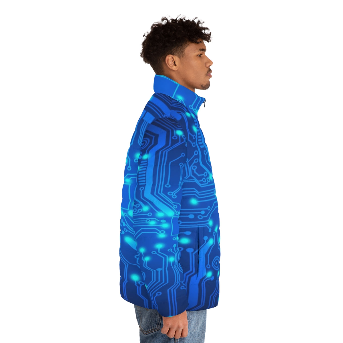 Stylish Electronic Circuit Puffer Jacket with Futuristic Design - men side right