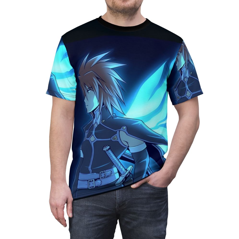 Anime-inspired Tales of Symphonia Kratos Aurion character design printed on a t-shirt - men front