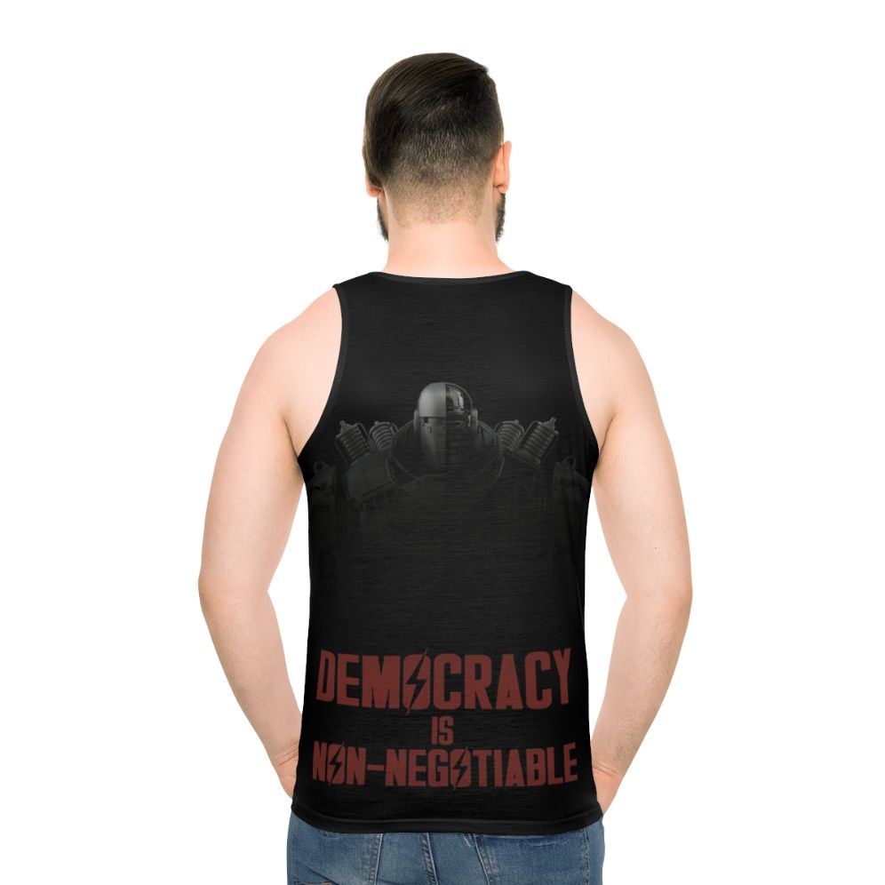 Liberty Prime Democracy Is Non-Negotiable Unisex Tank Top - men back