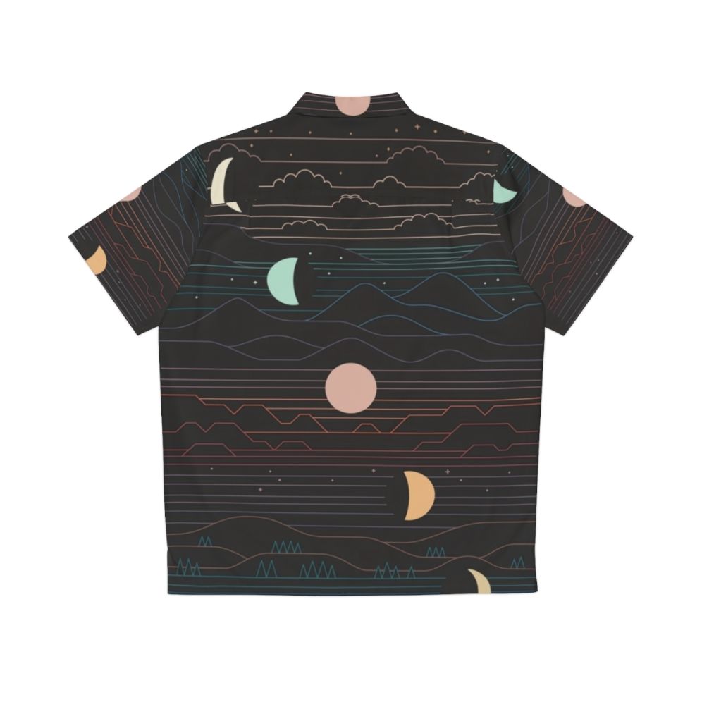 Celestial Moon Hawaiian Shirt with crescent moon, stars, and nature-inspired landscape - Back