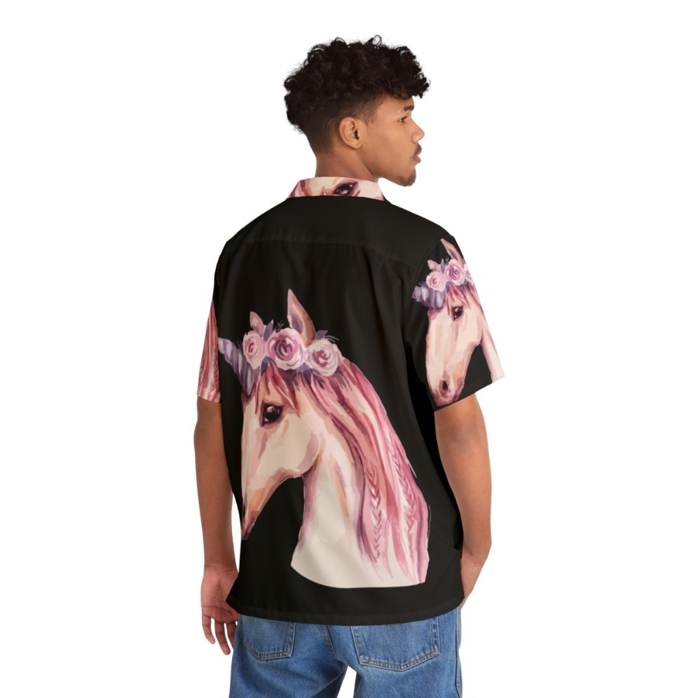 Watercolor pink unicorn Hawaiian shirt - People Back