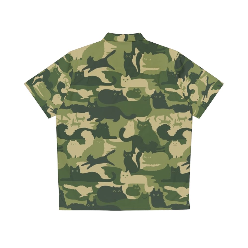 Camouflage pattern Hawaiian shirt with green cat camo design - Back