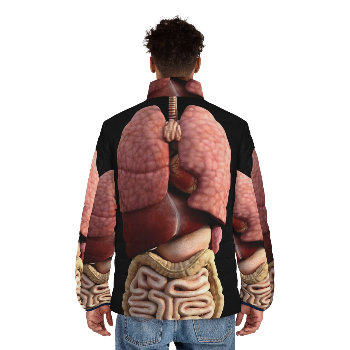 3D Internal Organs Puffer Jacket - Humorous Medical Apparel with Human Anatomy Design - men back