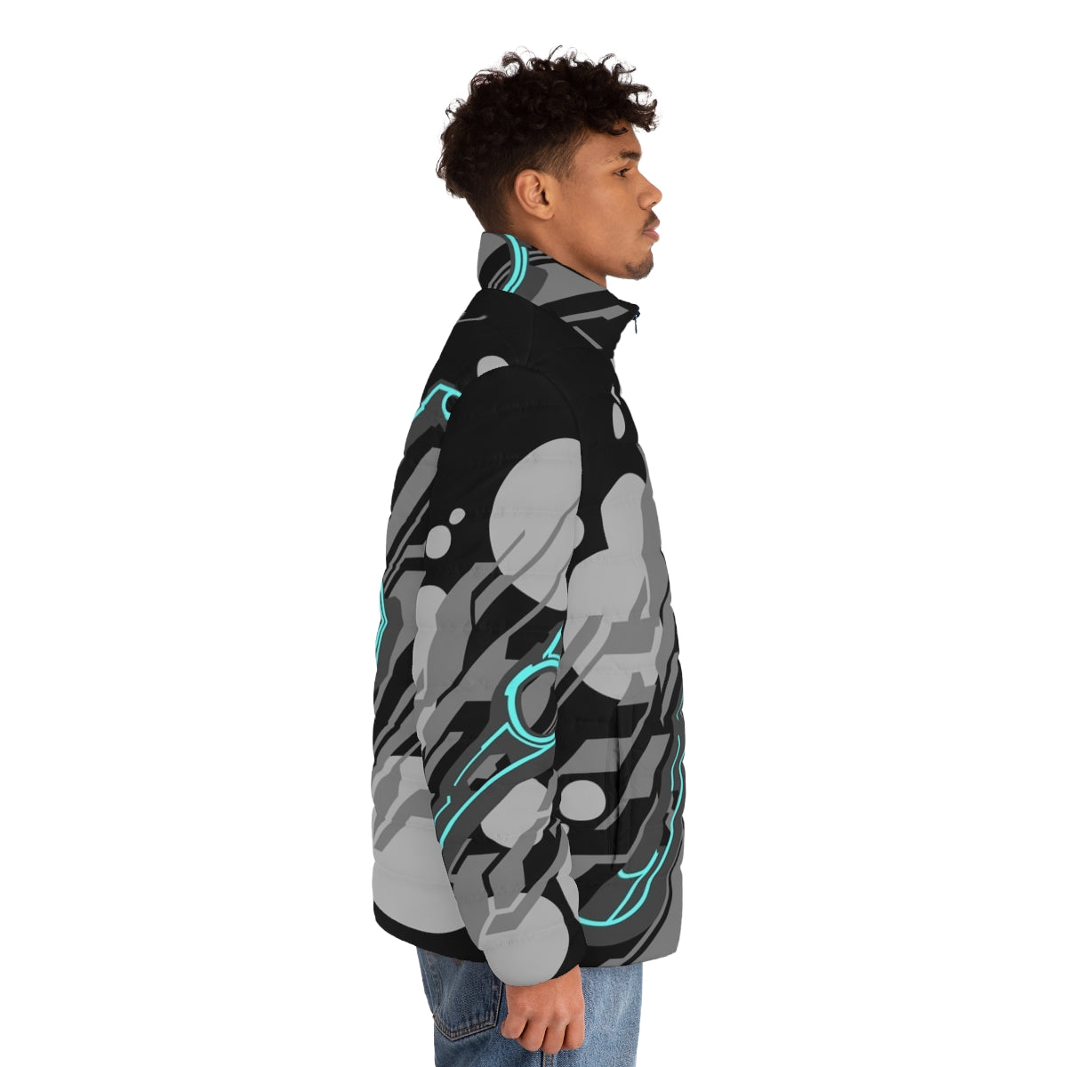 Monado Abstract Grey Puffer Jacket - Xenoblade Chronicles Inspired Outerwear - men side right