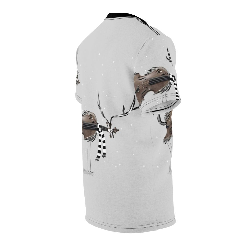 T-shirt featuring a design with a violin and reindeer in a winter scene - men right