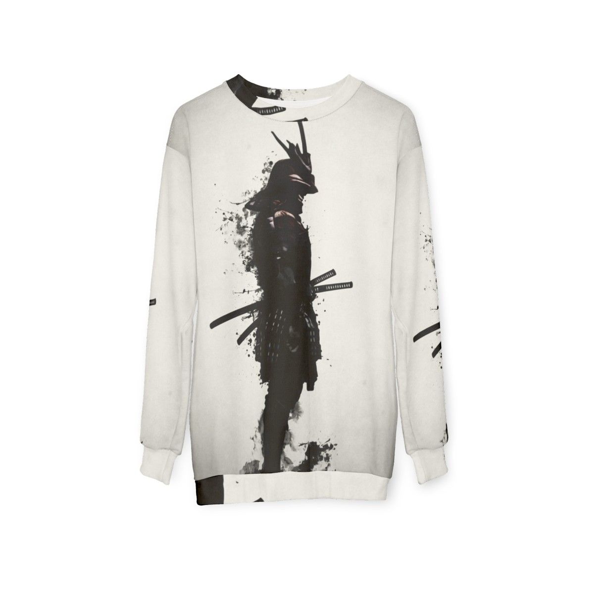 Armored samurai warrior sweatshirt with Japanese katana design - hanging