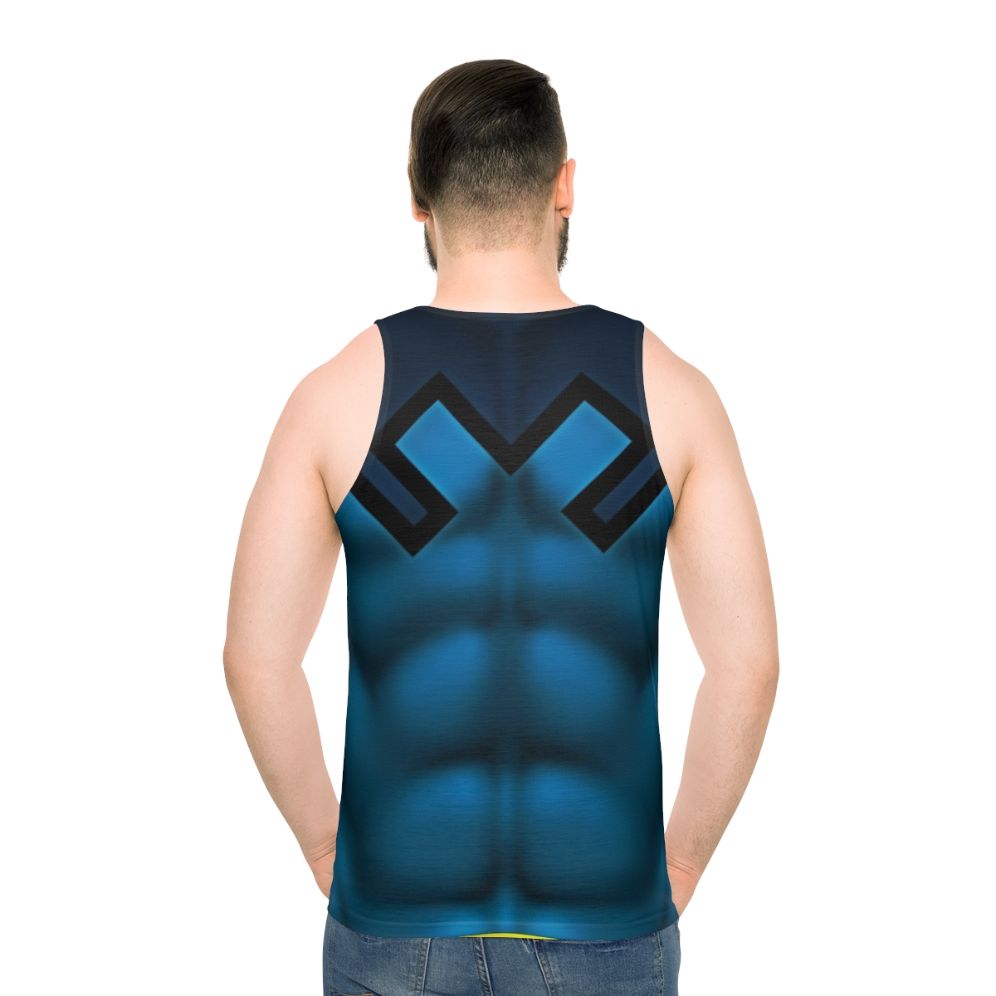 Blue Beetle superhero comic art graphic tee - men back