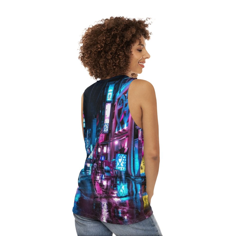 Cyberpunk Tokyo Night Unisex Tank Top - women back