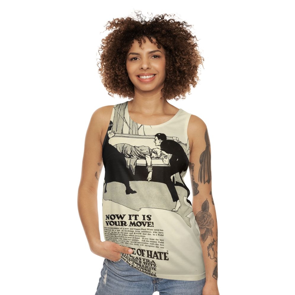 Unisex tank top featuring vintage silent movie design - women