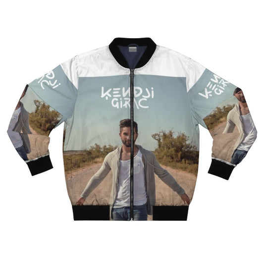 Kendji Girac wearing a bomber jacket with his album cover design