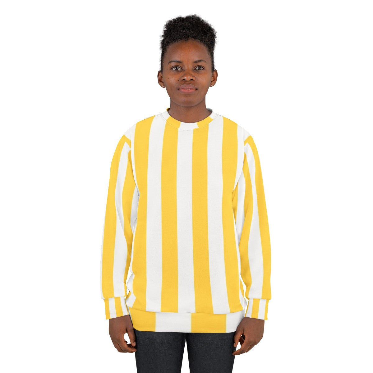 Vintage-style yellow and white vertical stripes sweatshirt - women